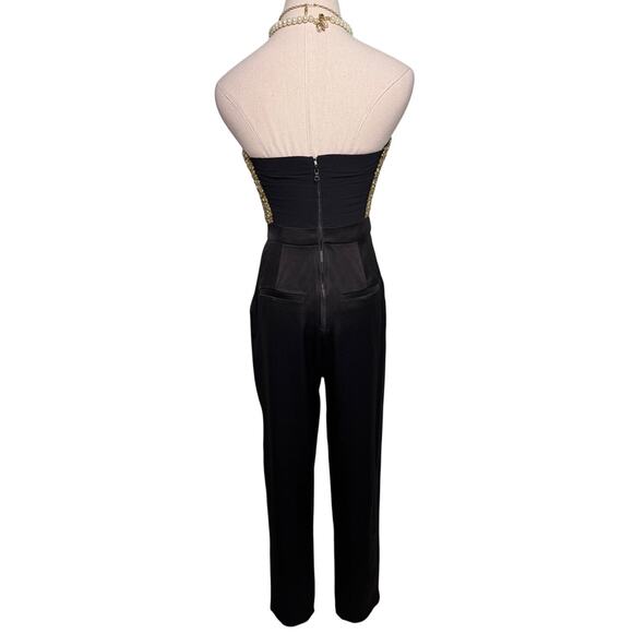 Alice + Olivia Jeri Rhinestone Embellished Strapless Jumpsuit black gold size 2 - Picture 10 of 15